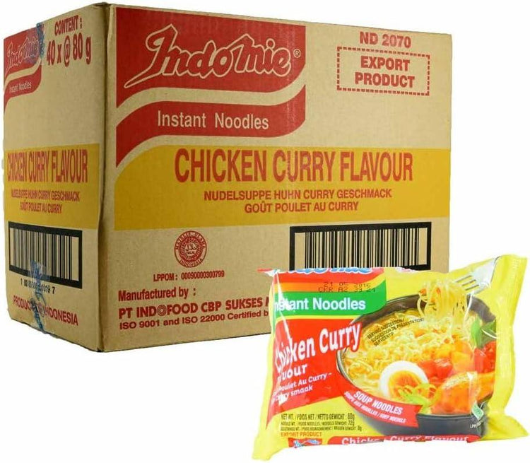 IndoMie Instant Noodles Chicken Curry Flavour, 80g (Pack of 40)